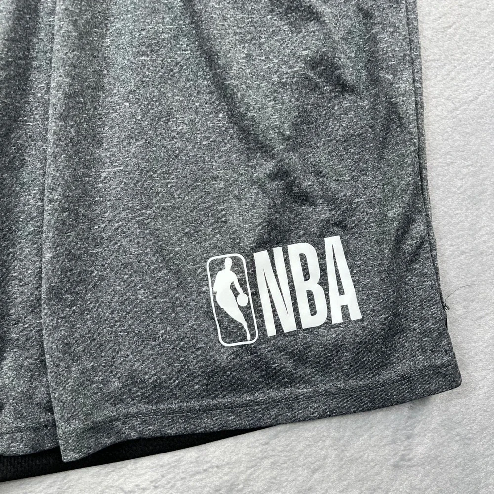 NBA Basketball Shorts Mens Medium Gray Heathered Athletic Mesh Trim Drawstring